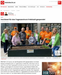 2022 05 02 MeinBezirk Wiff Hochbeet für das Tageszentrum Freistadt gespendet